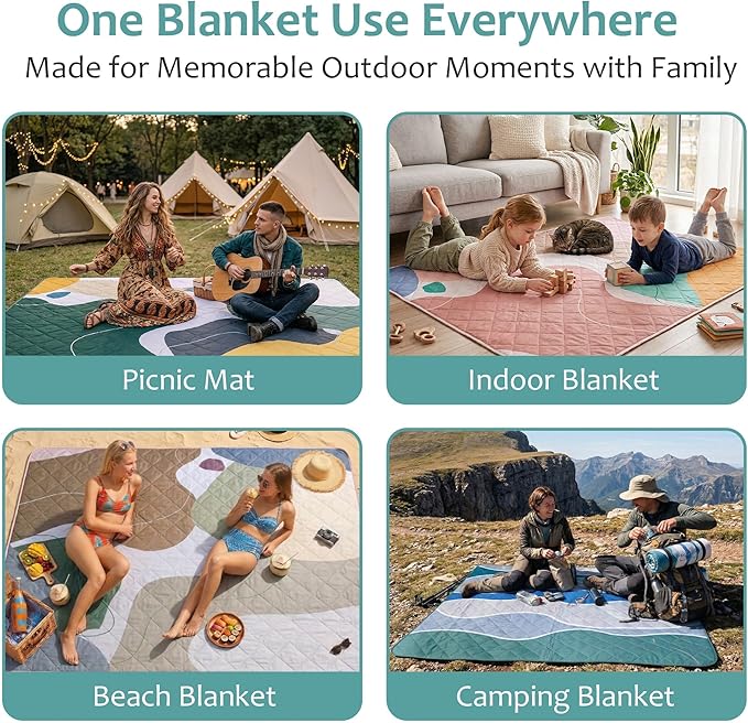Exclusivo Mezcla Waterproof Picnic Blankets 60x80 Inch, 3 Layer Extra Large, Sandproof and Foldable Outdoor Blanket for Beach Camping, Park and Travel