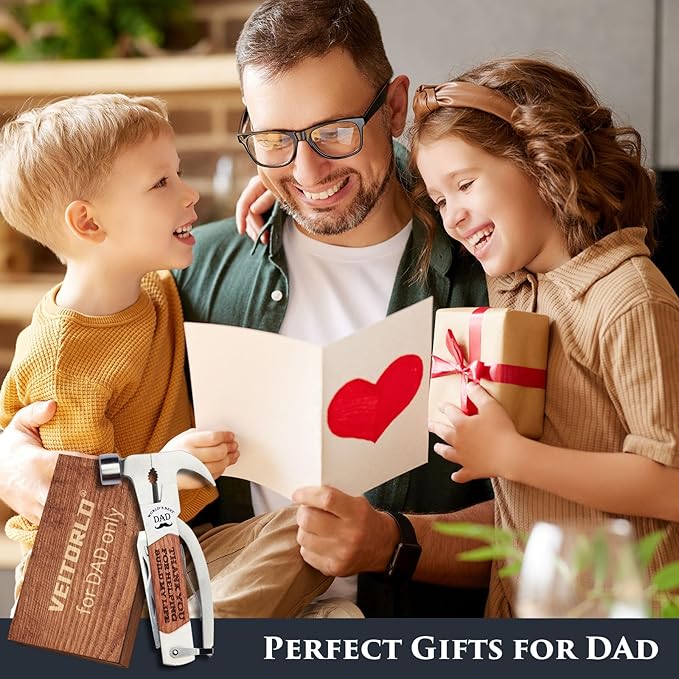 VEITORLD Gifts for Dad from Daughter Son Kids, Fathers Day, Unique Birthday Gift Ideas for Men Papa, All in One Tools Hammer Multitool with Engraved Wooden Box, Cool Gadgets(Dad Build My Life)