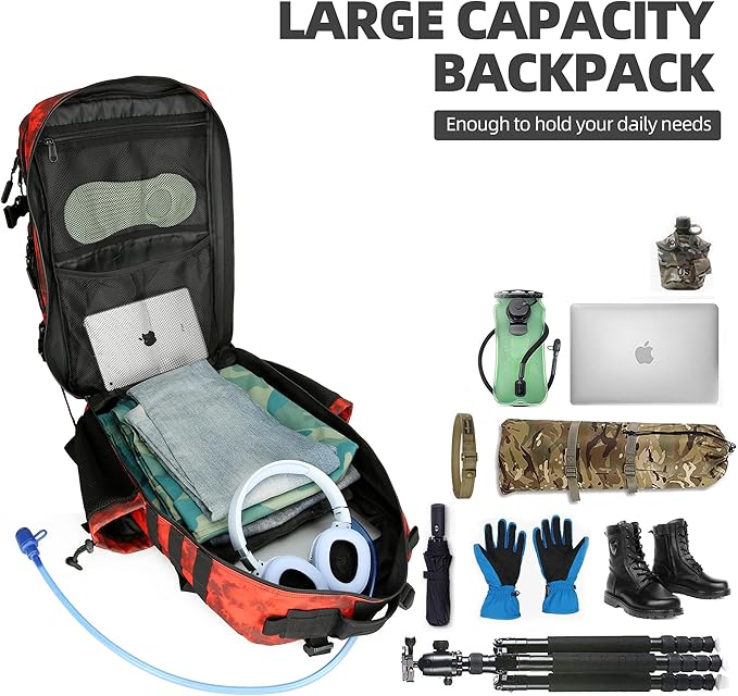 Lovelinks21 45L Tactical Assault Backpack 3 day assault pack with Molle Waterproof backpack Rucksack for Tactical Backpacks (Red water pattern)