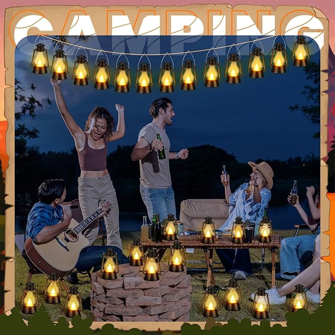 Ferraycle 24 Pcs Mini Lantern for Centerpiece Western Wedding Decor 4 Inch Camping Decorative with LED Candle Vintage Hanging Lantern Ornaments Bulk for Cowboy Cowgirl Xmas Party Decoration (Black)