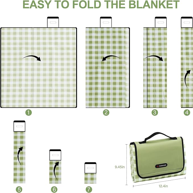 HX&OD Outdoor Picnic Blanket 80"X80" Picnic Mat Extra Large Camping Blanket Beach Blanket Foldable Waterproof Sand Mat Hiking Travel Family Concerts(Green)