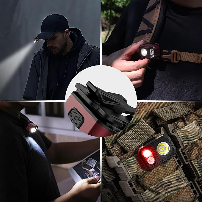 EverBrite 400LM Rechargeable Headlamp, 1.59 oz Lightweight & Comfortable Head Lamp with Hat Clip, IP67 Waterproof, White/Red/Green Light, 7 Modes for Running, Camping and Backpacking-Purple