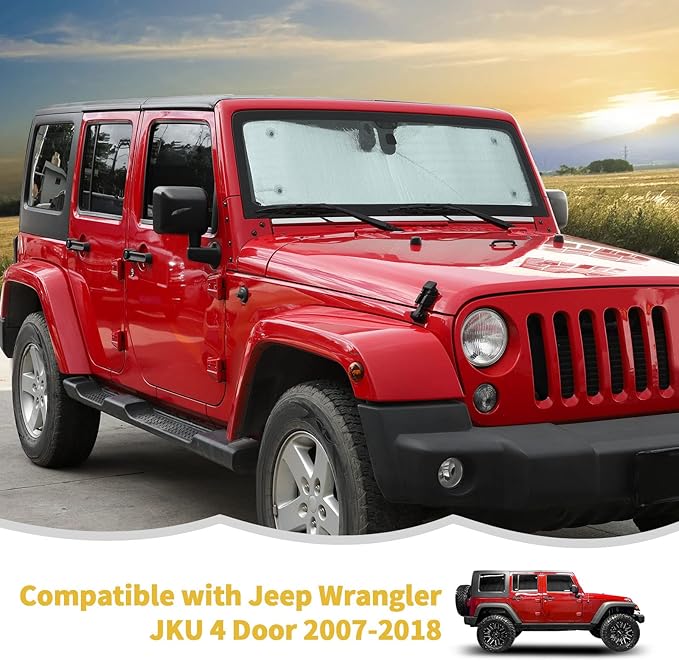Windshield Sunshade Sun Shade Heat Shield Window Sun Visor Mat for Jeep Wrangler JKU 4 Door 2007-2018,8PCS