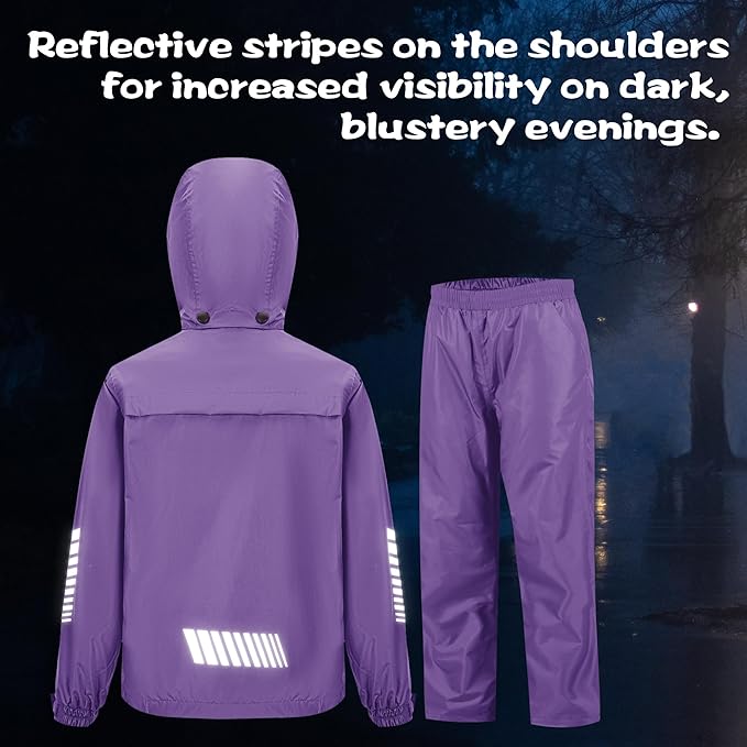 SWISSWELL Kids Rain Gear Boys Girls Youth Waterproof Rain Suit Breathable Reflective Raincoat and Pants