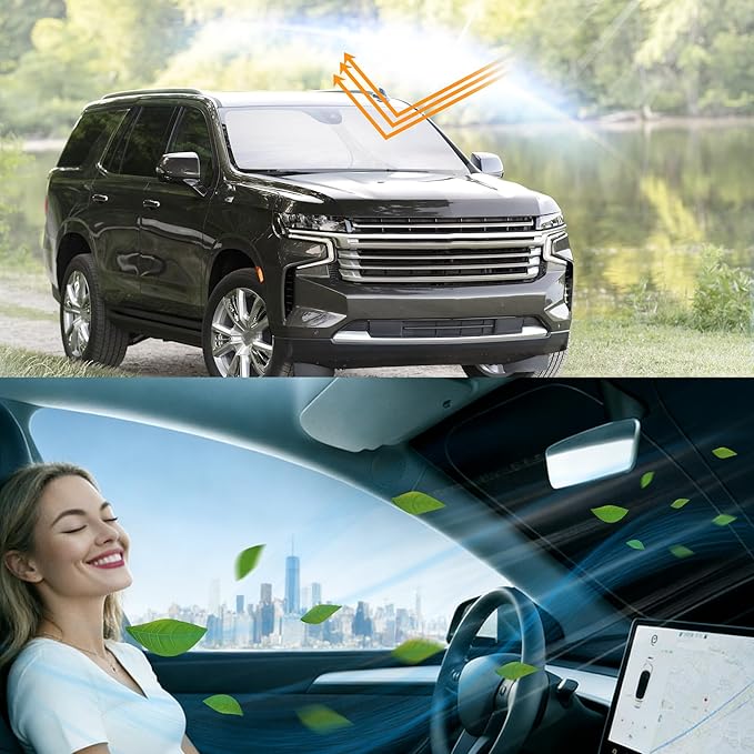 Windshield Sun Shade Accessories Compatible with 2015 2016 2017-2020 Tahoe SUV for Foldable Sunshade Sun Visor Blocks UV