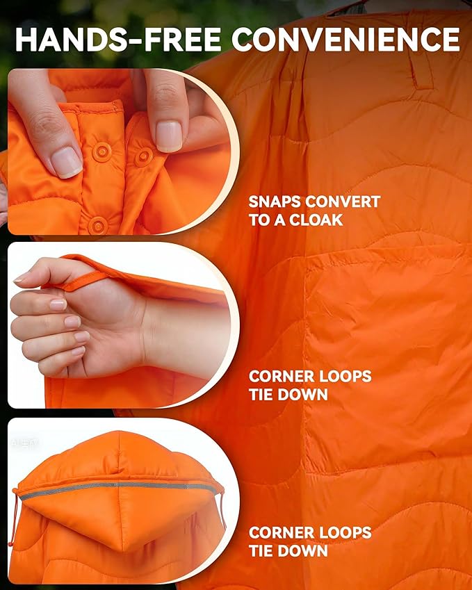 Camping Blanket Ultralight, 3 Season Waterproof & Windproof, Packable Outdoor Blanket for Camping, Hiking, Backpacking, Hammock,Stadium, Picnics(Orange)
