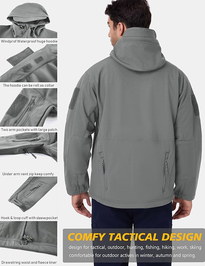 ReFire Gear Men's Army Special Ops Military Tactical Jacket Softshell Fleece Hooded Outdoor Coat