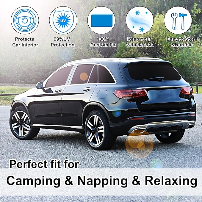 10PCS Windshield Sun Shade Custom Fit for 2016-2022 Mercedes-Benz GLC Accessories Foldable Sunshade Side Rear Window Shade Cover Full Set Privacy Protection Keeps Car Cool