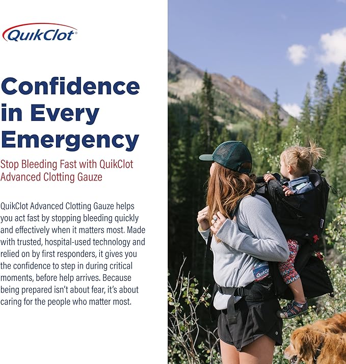 Adventure Medical Kits QuikClot Advanced Clotting Gauze - Stops Bleeding Up to 5X Faster Than Standard Gauze - Kaolin Hemostatic Dressing - for First Aid Kits & Survival Gear - 3 x 48