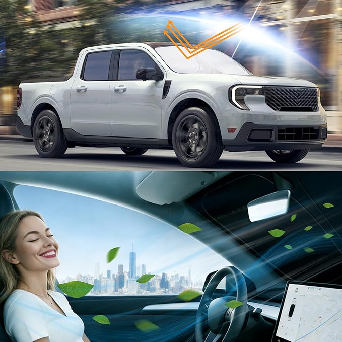Windshield Sun Shade Compatible with 2022 2023 2024 2025 2026 Ford Maverick Hybrid XL XLT Lariat Truck Accessories Protect Car from Sun Rays & Heat Damage