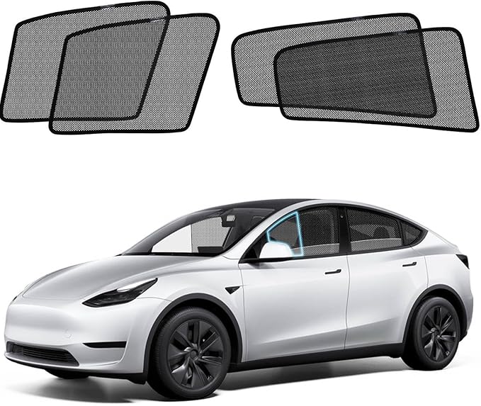 Model Y Side Window Sun Shades, 2020-2025 Vehicle Interior Shade for Baby Mesh Covers, Breathable, UV Protection and Heat Insulation (Tesla Model Y(2020-2025Not Juniper)), Front+Rear side-4pcs