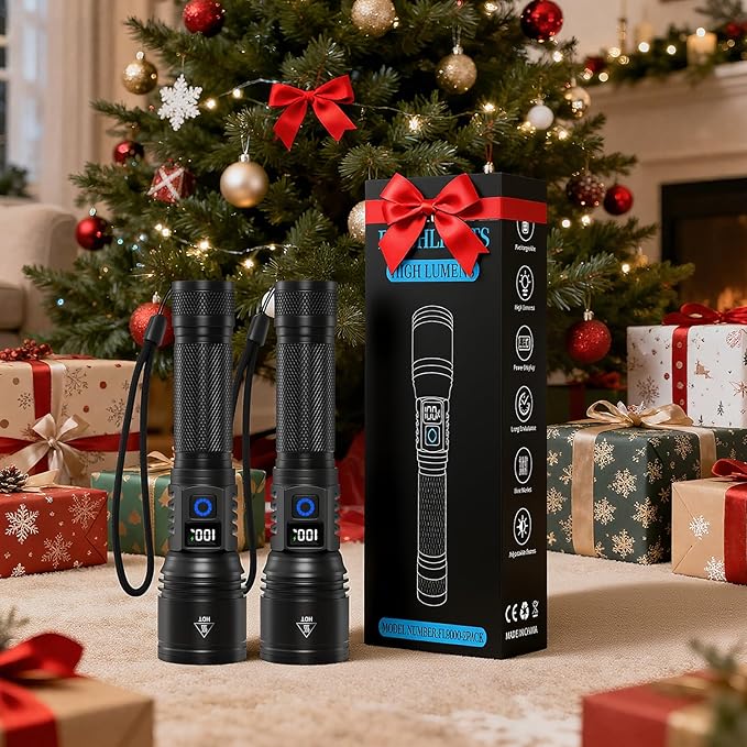Rechargeable Flashlights High Lumens 2Pack, 5Modes Super Bright Flashlight Rechargeable, LED Flashlight Powerful, Handheld Tactical Flash Lights for Home Emergencies Camping Essentials, Gifts for Men