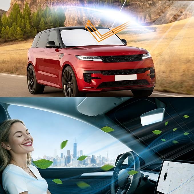 Windshield Sun Shade Custom Fit for 2013-2021 Range Rover (Not Fit Range Rover Sport) Accessories Foldable Sunshade Sun Blocker Protect Car from Sun Rays & Heat Damage Keep Car Cooler