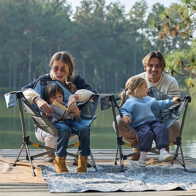BusyBee Hammock Camping Chairs for Kids, Folding Kids Chair with Stand, Child Camping Gear, Hammock Swing Chair with Cup Holder & Carrying Bag for Outdoor, Lawn, Hiking, Indoor, Supports 125 LBS, Blue