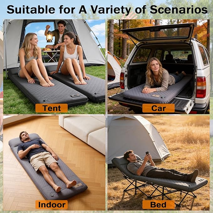 Self Inflating Sleeping Pad with Electric Pump, 3.15" Ultra-Thick Memory Foam Camping Sleeping Pad with Built-in Pillow, 4 Season Camping Mattress Pad, Camping Essentials Gear for Camp Travel Tent Car
