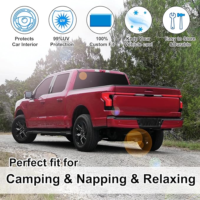 6PCS Windshield Sun Shade Custom Fit 2021-2024 2025 2026 Ford F150 F-150 (Lariat, King Ranch, Platinum, XL XLT Limited Raptor) Accessories Foldable Side Rear Window Shade Cover Full Set Keeps Cool