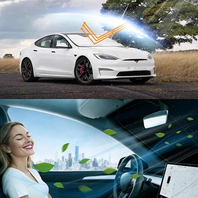 Windshield Sun Shade Custom Fit 2012-2026 Tesla Model S Accessories (Fit Long Range/LR Model) Foldable Sunshade Sun Blocker Visor Protector