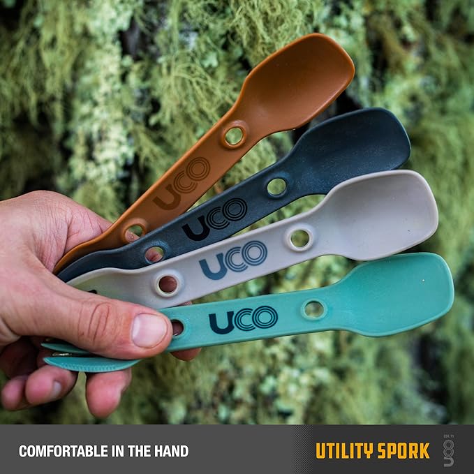 UCO Utility Spork 3-in-1 Combo Spoon-Fork-Knife Camping Utensil, 4-Pack