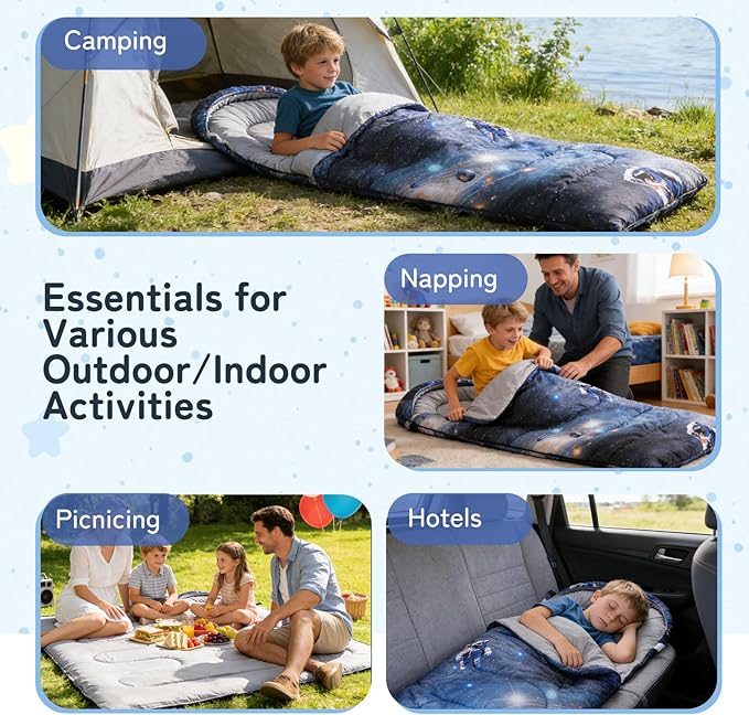 tuphen Kids Sleeping Bag - 50-77℉ 3-Season Waterproof Sleeping Bag for Boys & Girls, Lightweight 2.2 lbs Camping Gear with Compression Bag Ideal for Camping, Hiking, Indoor