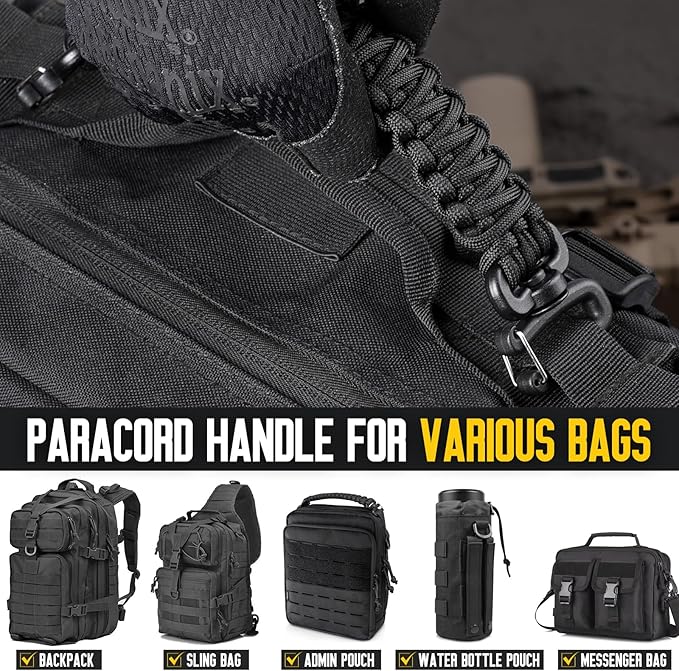 Tactical Paracord Handle,9-core Weaving Paracord Strap for Bag Strap Replacement,Molle Attachment with Metal/Plastic Clips for Backpack Sling Bags Water Bottle Holder