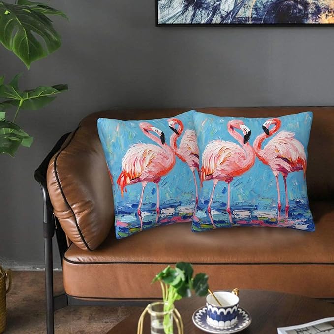 Flamingo Tropical Throw Pillow Covers 18x18 inch Set of 2 Blue Pillow Case Cushion Cover for Home Sofa Couch Living Room Car Decor