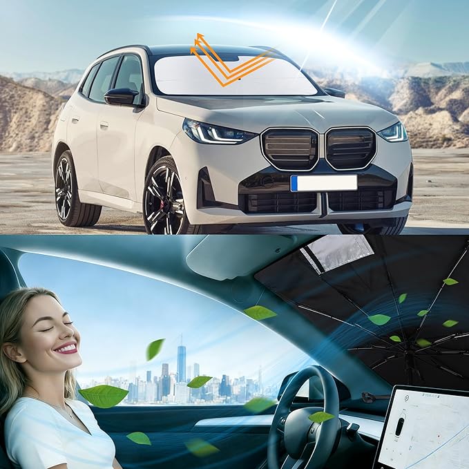 Windshield Sun Shade Umbrella Custom Fit for 2025-2026 BMW X3 Accessories Foldable Sunshade Sun Blocker Protect Car from Sun Rays & Heat Damage Keep Car Cooler