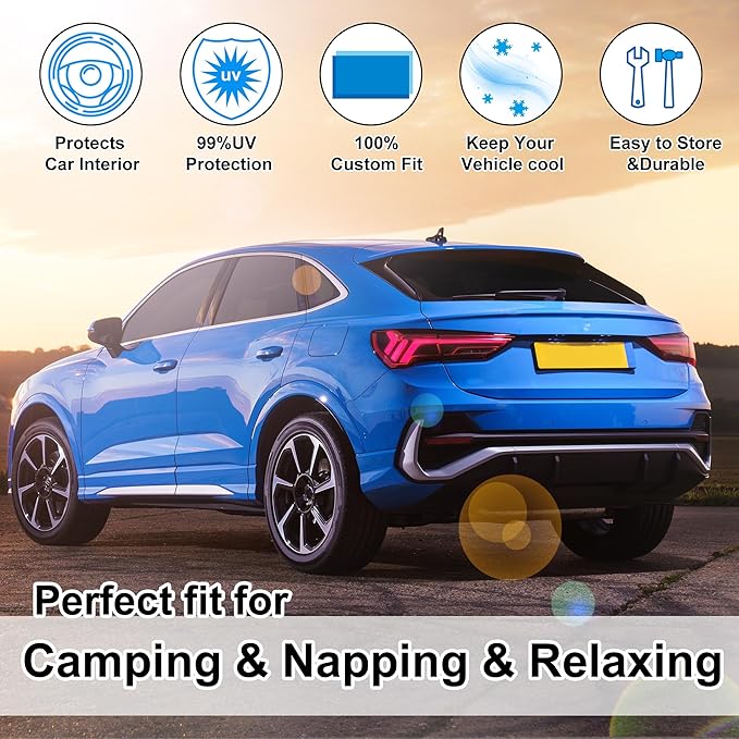 8PCS Windshield Sun Shade Custom Fit for 2013-2018 Audi Q3 Accessories Foldable Sunshade Side Rear Window Shade Cover Full Set Privacy Protection Keeps Car Cool