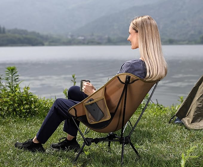 MARCHWAY Lightweight Folding Camping Chair with Spring Lock, Stable Compact Portable for Outdoor Camp, Travel, Beach, Picnic, Festival, Hiking, Backpacking (Lowback Khaki)