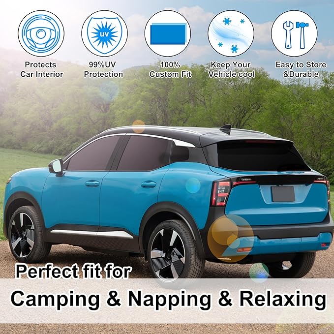 TINGLU Window Shades for Nissan Kicks 2025 2026 Accessories Car Side Full Windows Rear Triangular Windshield Sun Shade Sun UV Rays & Privacy Protection for Camping 7PCS