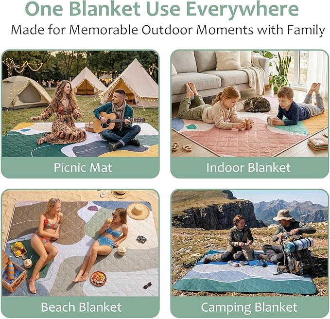 Exclusivo Mezcla Waterproof Picnic Blankets 60x80 Inch, 3 Layer Extra Large, Sandproof and Foldable Outdoor Blanket for Beach Camping, Park and Travel
