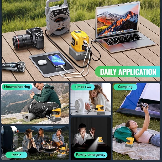 Ecarke 200W Portable Power Inverter Compatible with DeWALT 20V Battery, DC 18V to AC 110V Power Station with 1 AC Outlet, 2 USB, 1 Type-C & LED Light, for Outdoor Emergency Use (No Battery)(2-Pack)