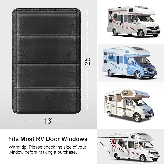 RV Door Window Shade Cover - Magnetic RV Blackout Window Cover with UV Protection and Privacy Features (25 * 16 in) Foldable Magnet Design, Waterproof Fabric (Black, 2 Pack (25" L x 16" W))