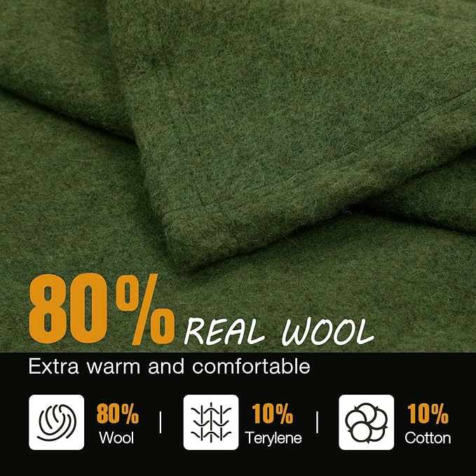 REDCAMP 86"x 63" Wool Blanket for Camping, Hiking - Warm, Thick & Washable Wool Camping Blankets, Great for Outdoors, Sporting Events, Picnics, Travel - Car