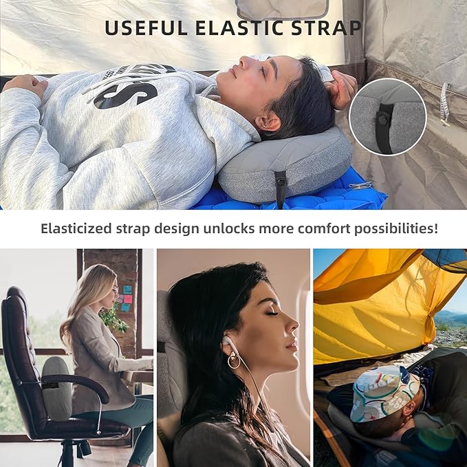 AIRSPIRIT Ultralight Camping Pillow Inflatable with Removable Washable Cover, Compact Travel Pillow for Neck Support, Hiking, Backpacking, Office, Airplane, Car & Beach - Adjustable Firmness (Grey)