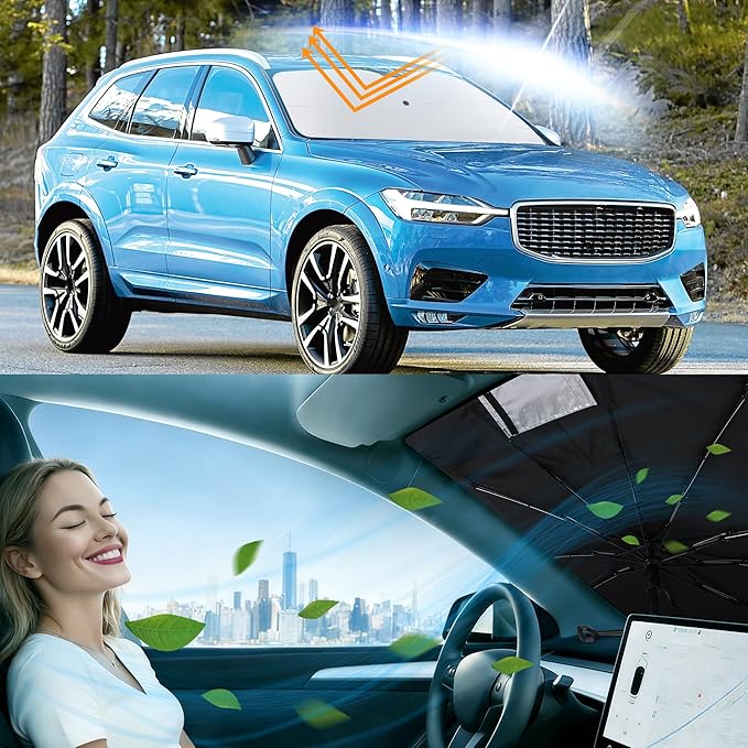 Windshield Sun Shade Umbrella Accessories Compatible with 2018 2019 2020-2026 XC60 for Volvo Foldable Sunshade Sun Visor Blocks UV