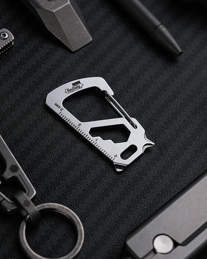 KeyUnity KS00S Carabiner Clip Multitool Stainless Steel 7 Tools in 1, Quick Release Clasp, Wrench, Cross Screwdriver, Slotted Screwdriver, Bottle Opener, Ruler, Key Holder (Silver,Small)