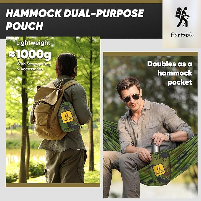 Camping Hammock with Mosquito Net, 600 lbs Portable Hammock with Tree Straps,2-in-1 Double/Single Travel hammocks Tent for Outside/Indoor/Backpacking/Beach-Plaid Camouflage