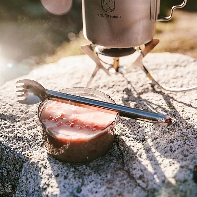 Titanium Long Handle Spork Ultralight Camping Spoon Fork, Backpacking Utensil with Storage Bag for Hiking, Travel & Outdoor Cooking,Flatware for Outdoor Camping