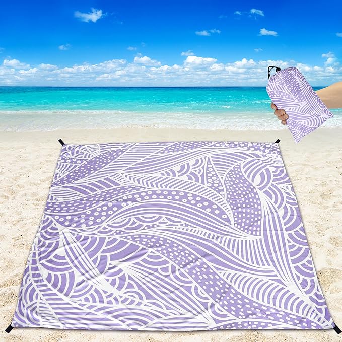 HIHOHO Beach Blanket Waterproof Sandproof Beach Mat for 1-8 Adults Quick Drying Durable Outdoor Picnic Mat for Beach Festival Travel Camping Hiking (PP-Ripple, 79"×83"(4 Person))