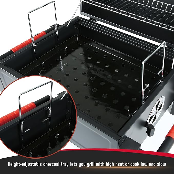 Feasto Portable Charcoal BBQ Grills with Cast Iron Grates, Tabletop Charcoal Grills with 354 Sq. In Cooking Area, for Outdoor Camping and Picnic, Black, L26.8’’x W20’’x H21.3’’