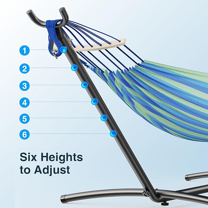 ANAGOO Double Hammock, Heavy Duty Portable, 500 lb Weight Capacity, Perfect for Both Indoors and Outdoors, 2 Person Hammock with Carrying Bag, Wide Blue