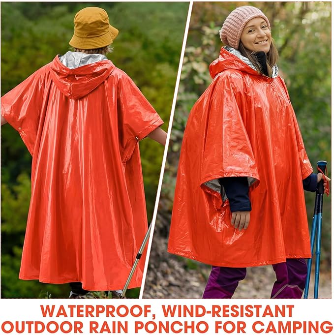 Tellegloww Emergency Ponchos with Polyester Film Blanket Liner Waterproof Windproof Thermal Survival Blanket Rain Ponchos