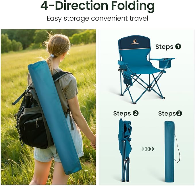 HIGH POINT SPORTS 2 Pack Portable Camping Chair for Adults, Folding Outdoor Camp Chair Lightweight Lawn Chairs Folding Collapsible Chair for Camping, Tailgates, Beach, Blue, Support 350 lbs