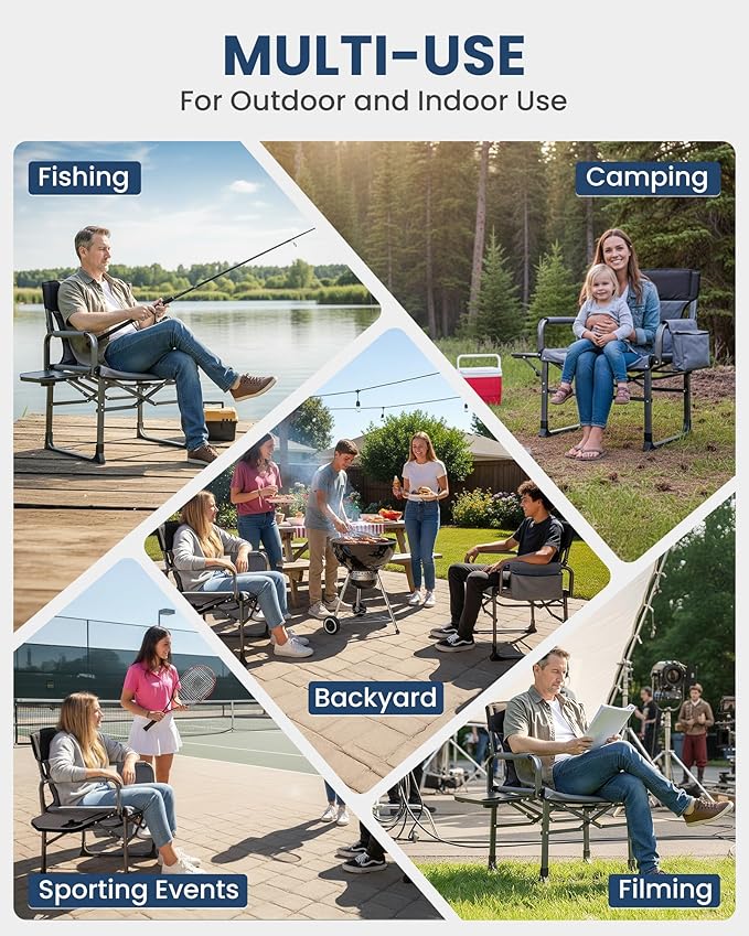 KingCamp XXL Heavy Duty Camping Directors Chair 550lbs Capacity, Extra Wide Oversized Camp Chairs with Side Table & Cooler Bag, Compact Padded Folding Chair for Big and Tall Outdoor Sports Picnic Lawn