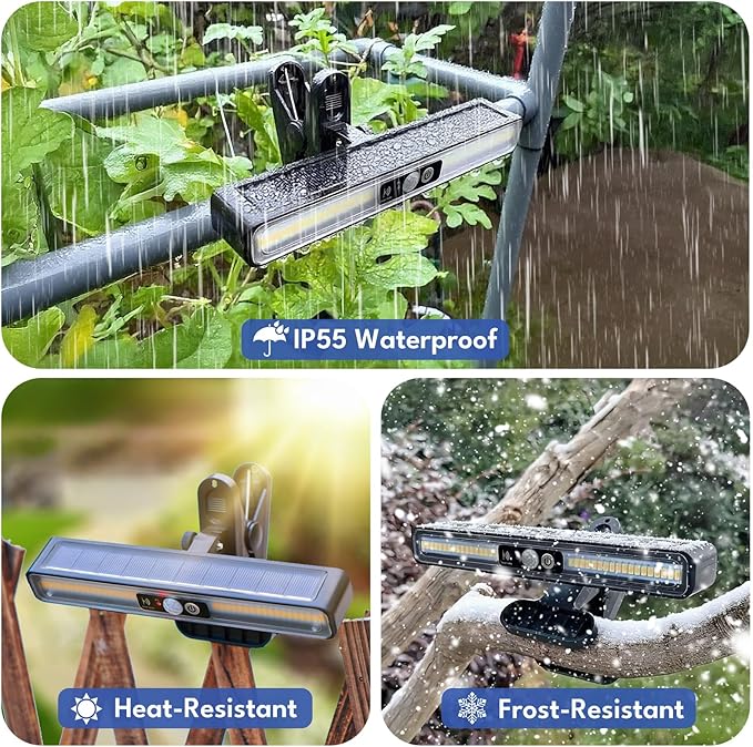 Clip On Solar Motion Lights Outdoor, 2 Pack 3 Modes Fence Lights Solar Powered, 36 LEDs 6500K Waterproof, Portable Security Light for Yard, Camping, Garage(Warm Yellow)