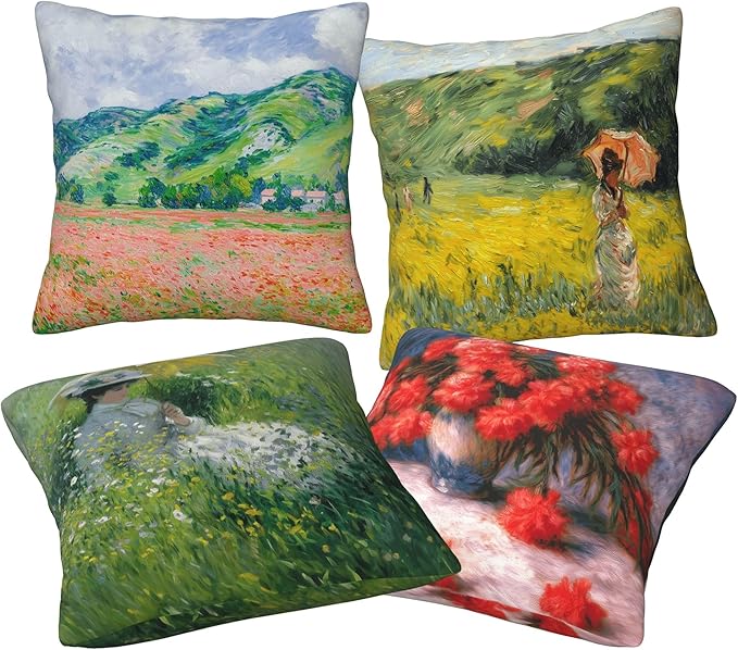 Monet Throw Pillow Covers 18 X 18 Inch Set of 4 Decorative Cushion Cover Home Decor for Sofa Chair Couch Bedroom Living Room