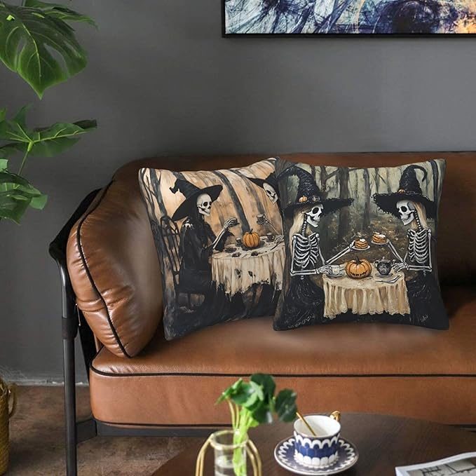 Vintage Skull Throw Pillow Covers 18x18 inch Set of 2 Pillow Case Cushion Cover for Home Sofa Couch Living Room Car Decor