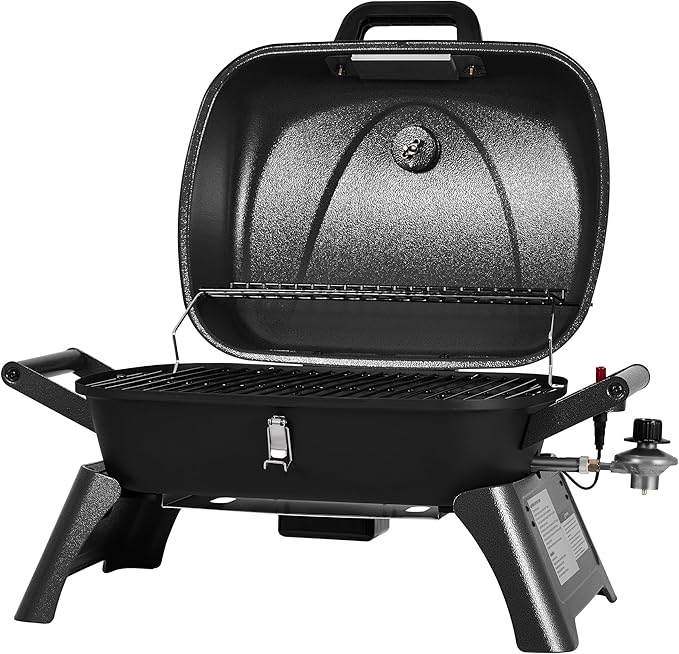 Royal Gourmet GT2006 Portable Tabletop Gas Grill, 12,000 BTU Output for Outdoor Camping, Foldable Legs, Piezo Ignition, Built-in Thermometer, for Tailgates and Camping Trips, Dark Gray