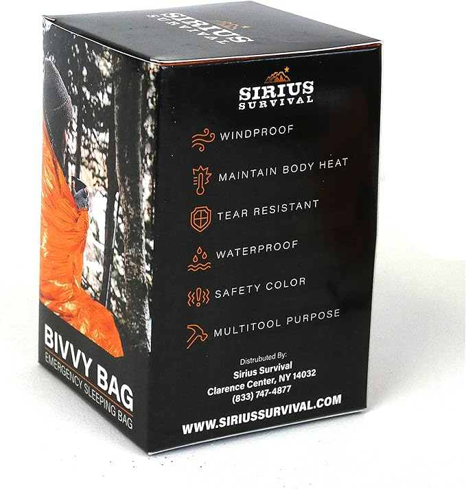 Bivvy Emergency Sleeping Bag - Lightweight & Compact - Waterproof, Thermal, Emergency Blanket - Mylar Sleeping Bag in Portable Drawstring Sack - Orange