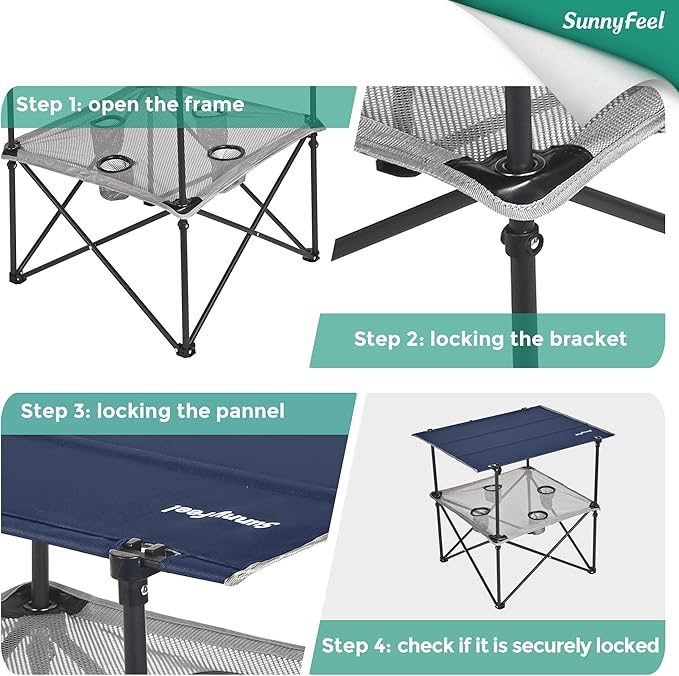 SUNNYFEEL Folding Camping Table- Collapsible Portable Beach Table with 4 Cup Holders & Carry Bags, Tailgate Table for Outdoor Excursion Picnic Hiking Fishing Travel Parties, Blue